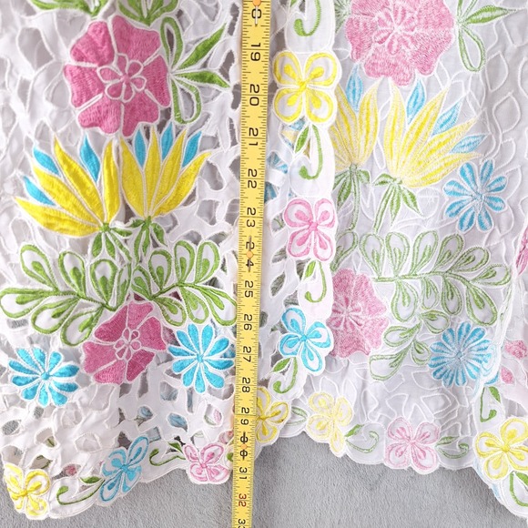 Womens Top 1X White Boho Embroidered Floral Sheer Festival Artsy Kimono Cardigan - Picture 5 of 7